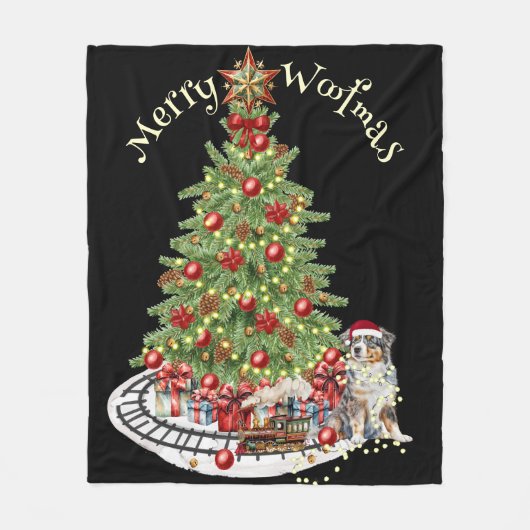 Prettig Kerstfeest Hond Design- Australian Shepher Fleece Deken (Voorkant)