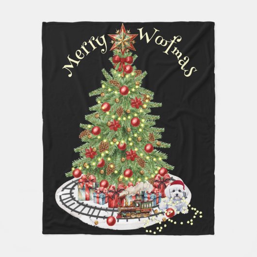 Prettig Kerstfeest Hond Design - Bichon Frise Fleece Deken (Voorkant)