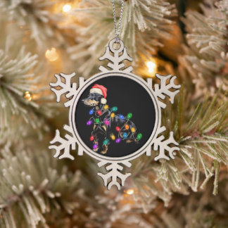 Prettig Kerstfeest Hond in Kerstlichtjes Verward Tin Sneeuwvlok Ornament