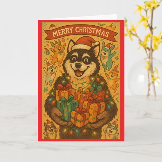 Prettig kerstfeest hond kaart (Gele Bloem)