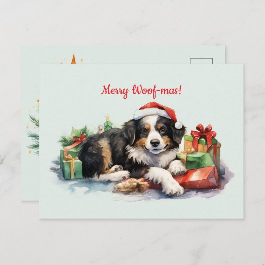 Prettig Kerstfeest Hond Kerstman Hoed Cadeaus Kers Briefkaart (Voorkant / Achterkant)