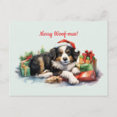Prettig Kerstfeest Hond Kerstman Hoed Cadeaus Kers Briefkaart (Voorkant)