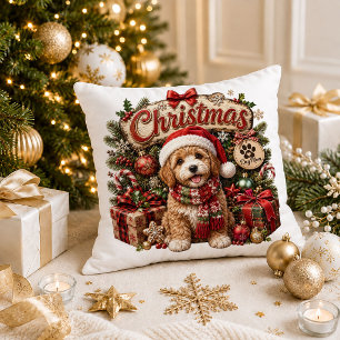 Prettig kerstfeest Hond Moeder Rood Groen Kussen D