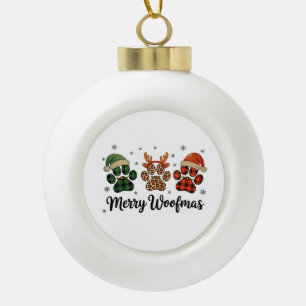 Prettig Kerstfeest Hond Poot Kerst Cute Xmas Licht Keramische Bal Ornament