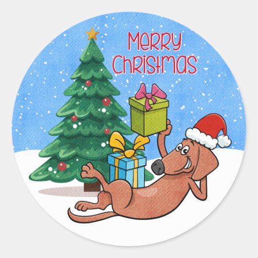 Prettig kerstfeest hond ronde sticker (Voorkant)
