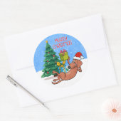 Prettig kerstfeest hond ronde sticker (Envelop)