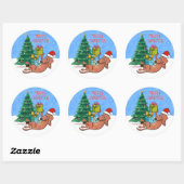 Prettig kerstfeest hond ronde sticker (Vel)