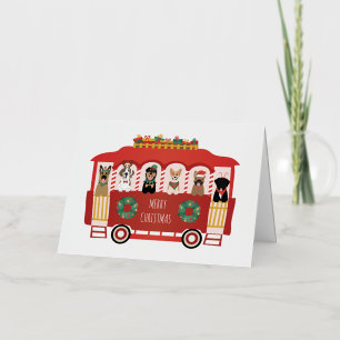 Prettig kerstfeest honden feestwagen folie wenskaart