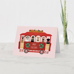 Prettig kerstfeest honden feestwagen folie wenskaart