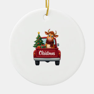 Prettig kerstfeest Hoogland Koe Kerstboom Rode Vr Keramisch Ornament
