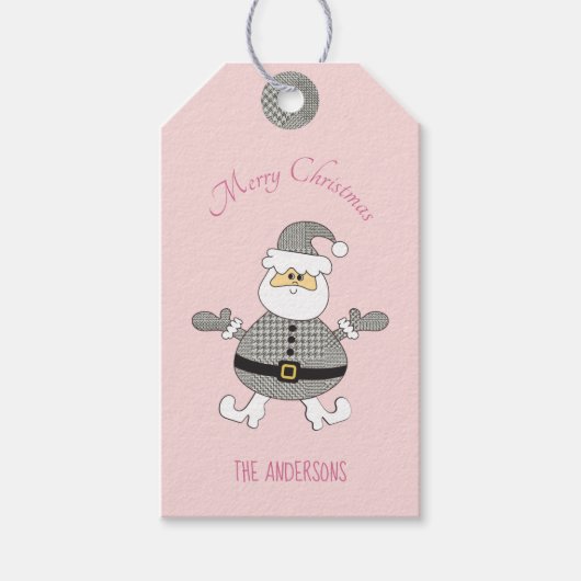 Prettig kerstfeest Houndstooth Mode Kerstman Cadeaulabel (Voorkant)
