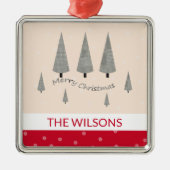 Prettig kerstfeest Houndstooth Modern Rood Metalen Ornament (Voorkant)
