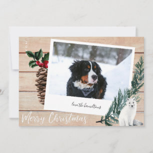 Prettig kerstfeest Hout, Hond & Instant Foto Kaart