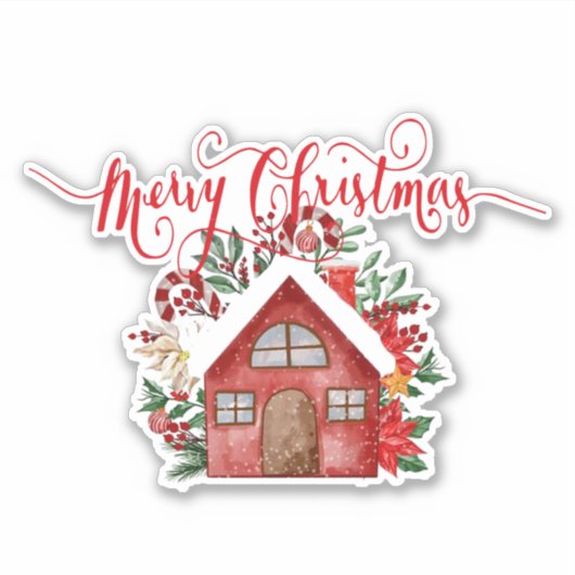 Prettig kerstfeest huis Sticker (Voorkant)