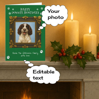 Prettig kerstfeest huisdier foto groene kerstkaart feestdagen kaart