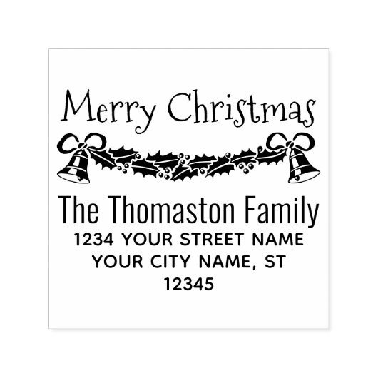 Prettig kerstfeest Hulst & Bellen Naam Retouradres Zelfinktende Stempel (Design)