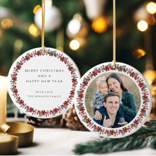 Prettig kerstfeest Hulst Botanische foto Keramisch Ornament
