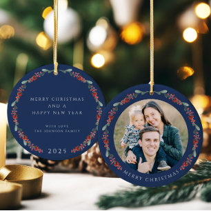Prettig kerstfeest hulst botanische foto keramisch ornament
