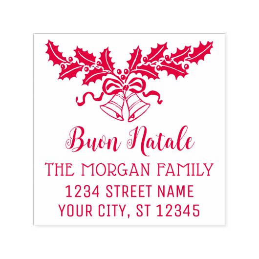 Prettig Kerstfeest Hulst en Bellen Naam Retouradre Zelfinktende Stempel (Design)