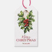 Prettig kerstfeest hulst en bessen cadeaulabel (Voorkant)