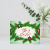 Prettig kerstfeest hulst krans feestdagenkaart (Staand voorkant)