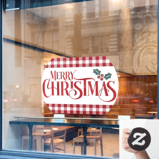 Prettig kerstfeest hulst rode ruitjes restaurant raamsticker (Cafe Raam)