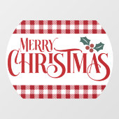 Prettig kerstfeest hulst rode ruitjes restaurant raamsticker (Vel)