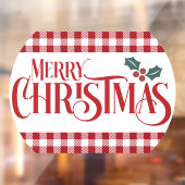 Prettig kerstfeest hulst rode ruitjes restaurant raamsticker (Vel 2)