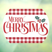 Prettig kerstfeest hulst rode ruitjes restaurant raamsticker (Vel 3)