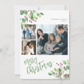 Prettig kerstfeest hulstbes bladmulti foto  feestdagenkaart (Voorkant)