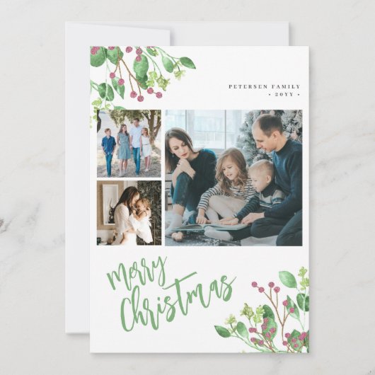 Prettig kerstfeest hulstbes bladmulti foto  feestdagenkaart (Voorkant)