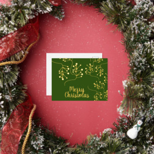 Prettig kerstfeest Hulstbessen Goud Geperst Groen Folie Feestdagen Briefkaart
