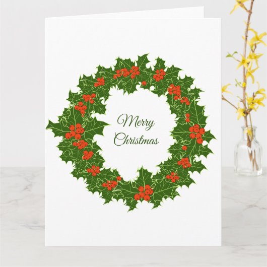 Prettig kerstfeest hulstkrans  kaart (Gele Bloem)