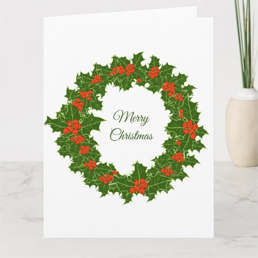 Prettig kerstfeest hulstkrans kaart (Voorkant)