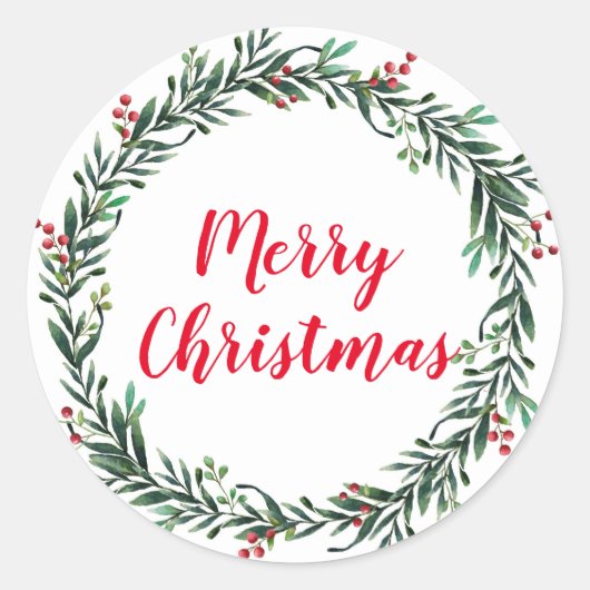 Prettig kerstfeest hulstkrans klassieke ronde stic sticker (Voorkant)