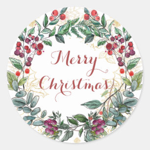 Prettig kerstfeest hulstkrans ronde sticker