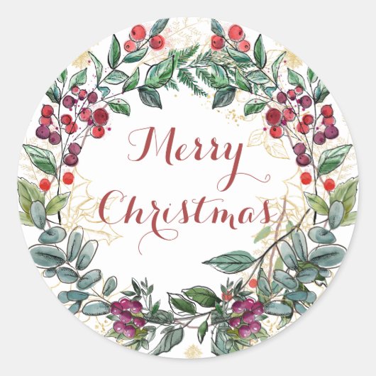 Prettig kerstfeest hulstkrans ronde sticker (Voorkant)