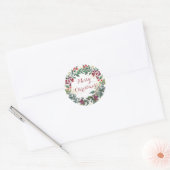 Prettig kerstfeest hulstkrans ronde sticker (Envelop)
