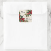 Prettig kerstfeest hulsttakjes vierkante sticker (Tas)