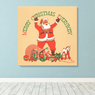 Prettig kerstfeest iedereen! Vintage Kerstman Canvas Afdruk