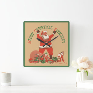 Prettig kerstfeest iedereen! Vintage Kerstman Vierkante Klok
