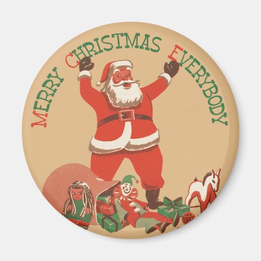 Prettig kerstfeest iedereen! Vintage Sinterklaas Magneet (Voorkant)