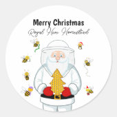 Prettig kerstfeest Imker Bijenstal Kerstman met Bi Ronde Sticker (Voorkant)
