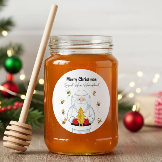 Prettig kerstfeest Imker Bijentuin Kerstman met Bi Ronde Sticker