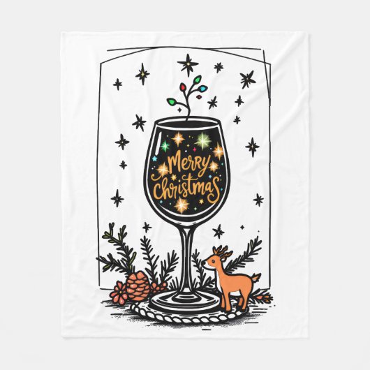 Prettig kerstfeest in een wijnglas fleece deken (Voorkant)