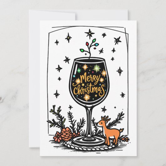 Prettig kerstfeest in een wijnglas kaart (Voorkant)