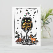 Prettig kerstfeest in een wijnglas kaart (Staand voorkant)
