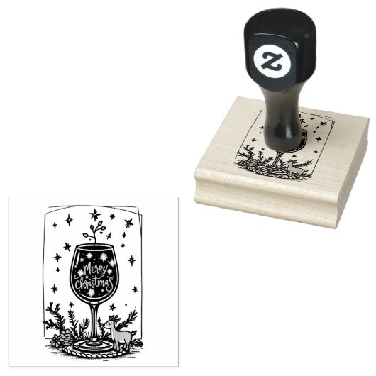 Prettig kerstfeest in een wijnglas rubberstempel (Gestempeld)