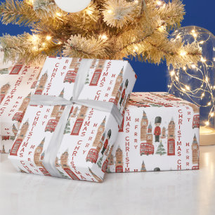 Prettig kerstfeest in Londense rode bus, Big Ben Cadeaupapier