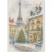 Prettig kerstfeest in Parijs Waterverf Eiffeltoren Sticker (Voorkant)